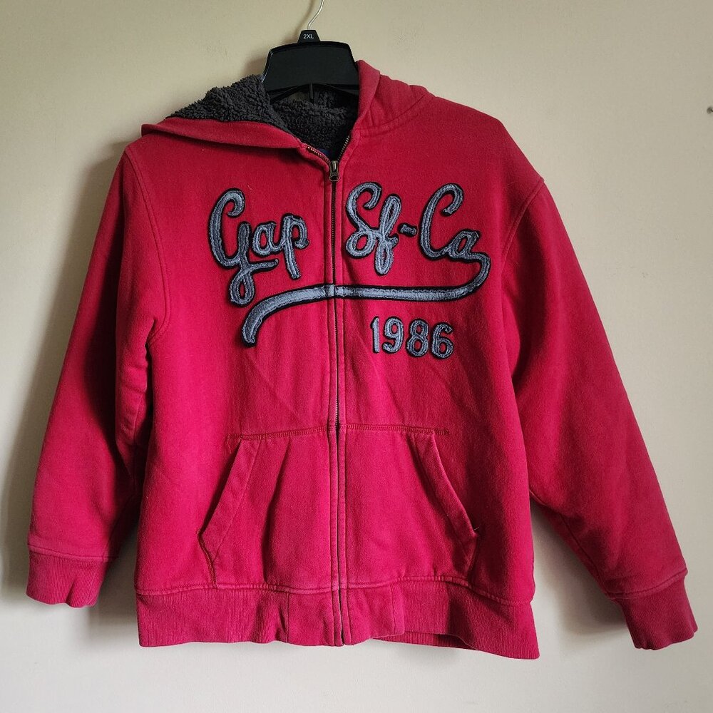 GAP Boys Red Zip-Up Sherpa Fleece Lined Hoodie Size XXL